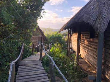 Mtentu Lodge’s chalets are connected by wooden walkways.
