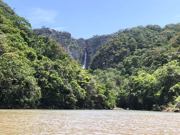 A waterfall with no name….just one of the amazing natural splendours viewed from a canoe, as one paddles up the Mtentu estuary.