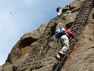 There are two ladders, useful for large groups, or to ascend alongside your friend.