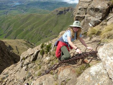 The chain-ladders consist of two parts, ascending 35m on to the top of the escarpment. Amphitheatre, Northern Drakensberg.