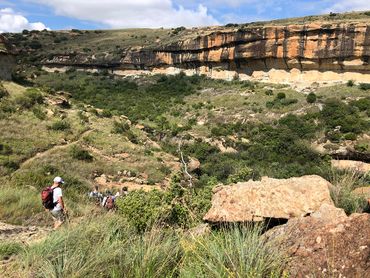 Sandstone caps the horizon on the 3 day Clarens San Traverse Hiking trail.