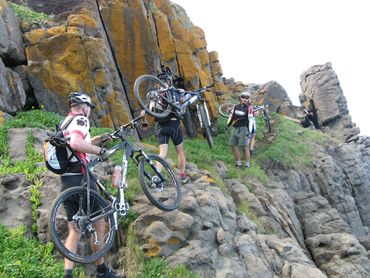Portaging up ‘the twine’ before coming to Xhora mouth. Lower Wild Coast MTB Adventure