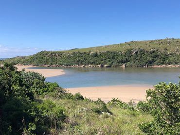 The pristine Mtentu estuary. The beach waxes and wanes with the coming and going of the tide.